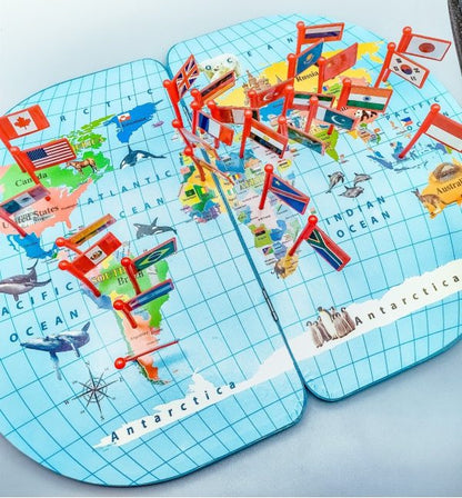 World Map Puzzle With Flags And Capitals